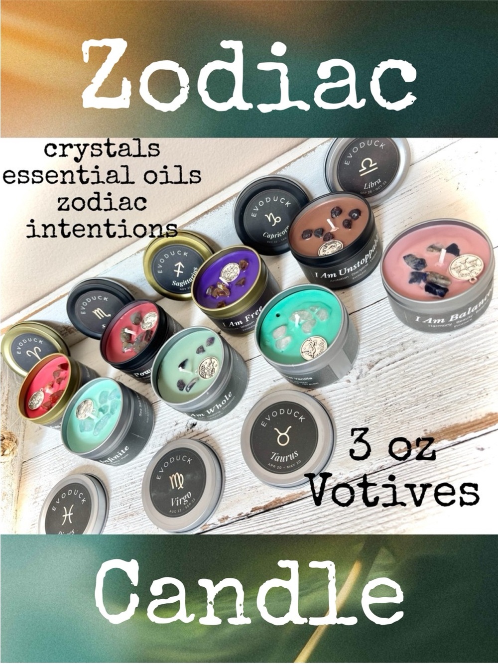 Healing Crystal $18 • 3 oz • Intention Votive essential oils meditation zodiac